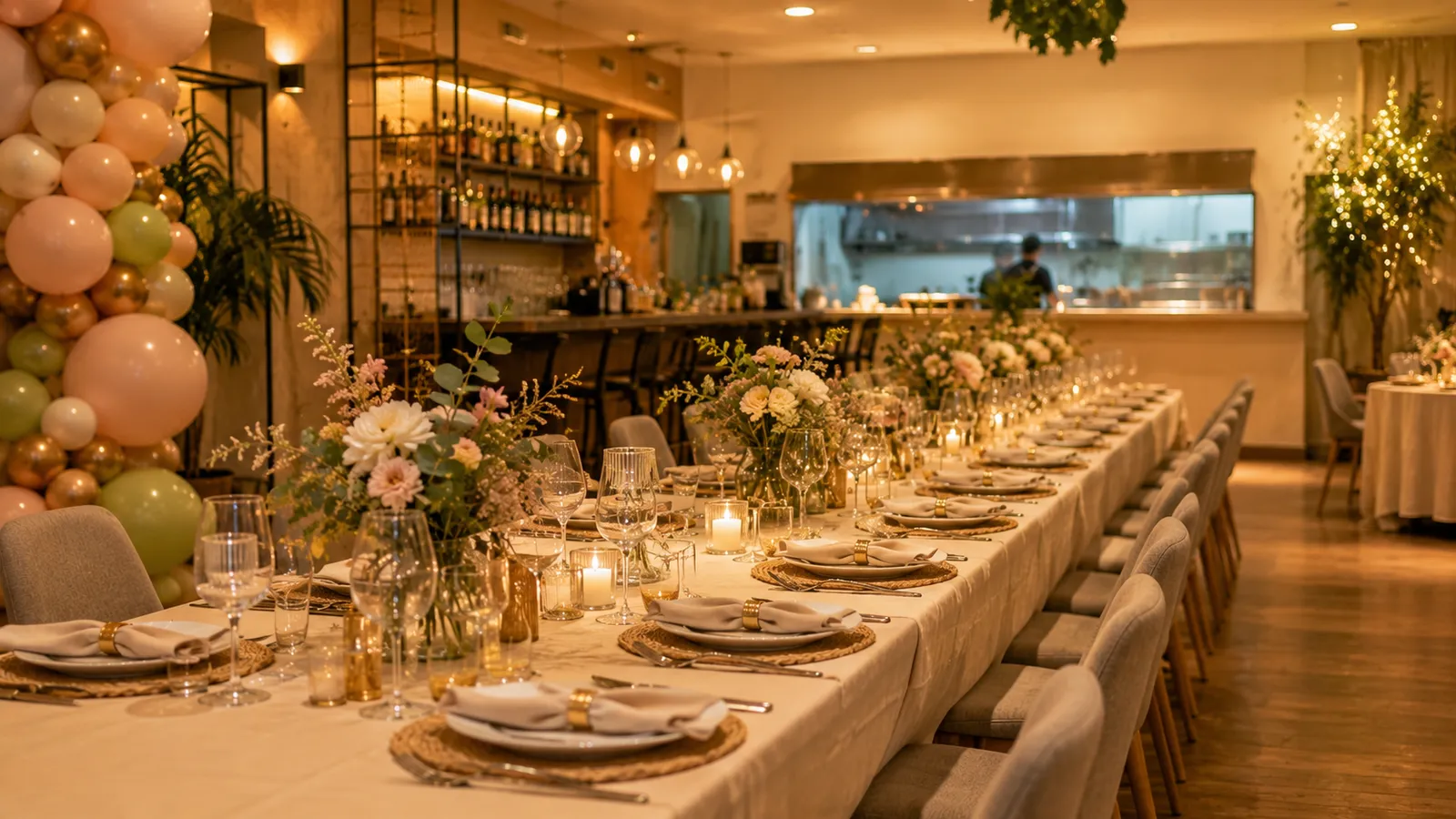 Salón privado para reuniones familiares con mesa elegante en Festópolis Santiago