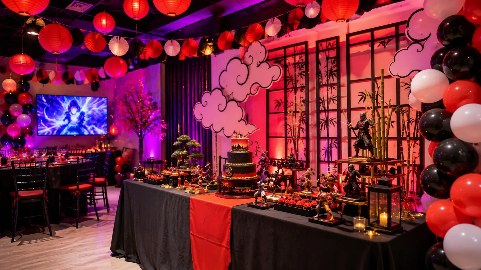 Decoración temática anime para cumpleaños en salón de eventos Santiago Centro